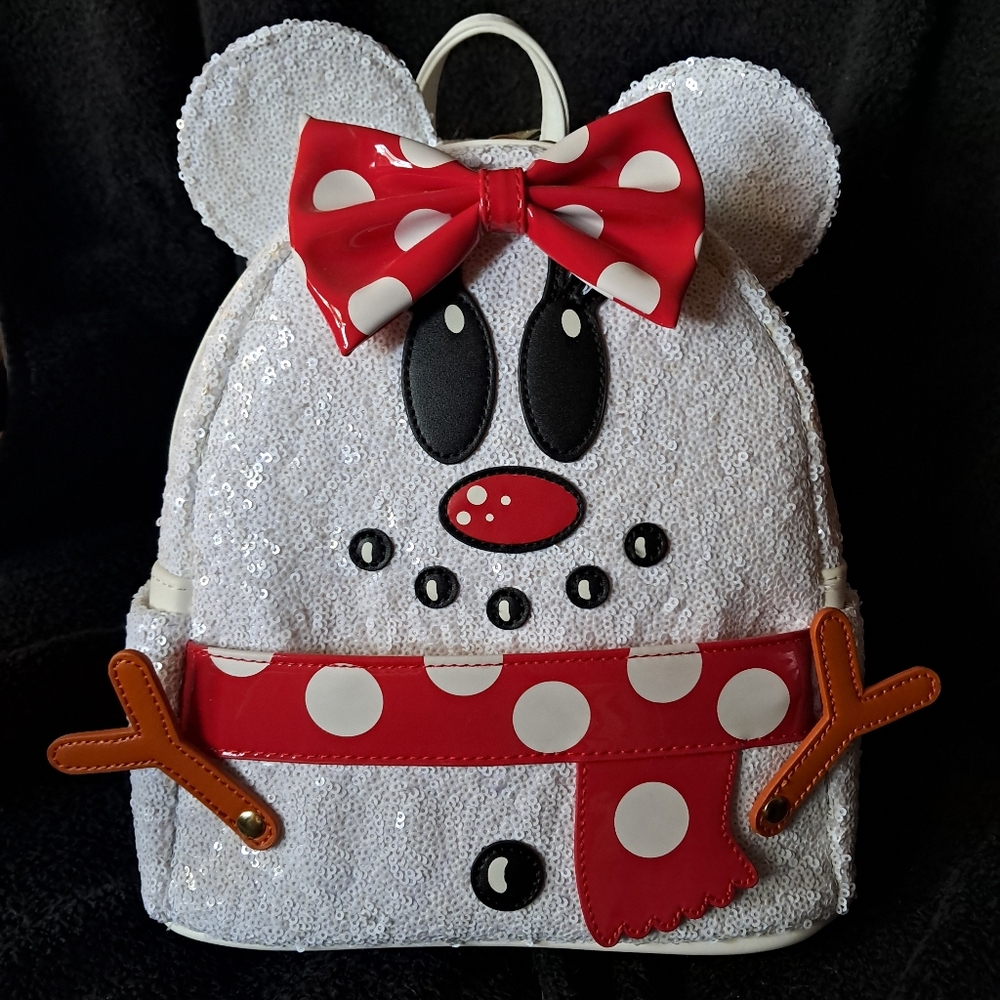 Sequin Minnie Snowman Loungefly Mini Backpack